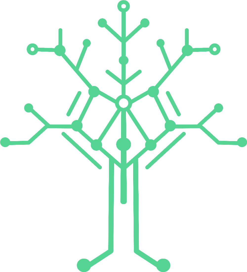 Logo von eco-coding - Baum im Design von Leiterbahnen einer Platine