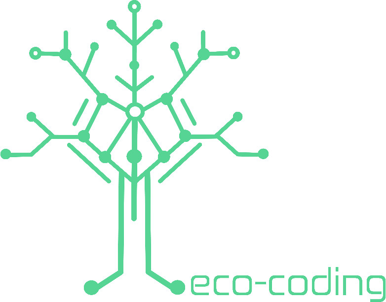 Logo von eco-coding - Baum im Design von Leiterbahnen einer Platine + Schriftzug eco-coding