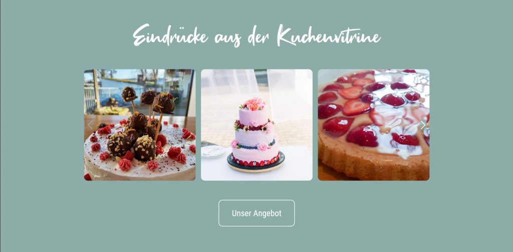 Kuchenvitrine auf der Webseite vom Wombatscafé